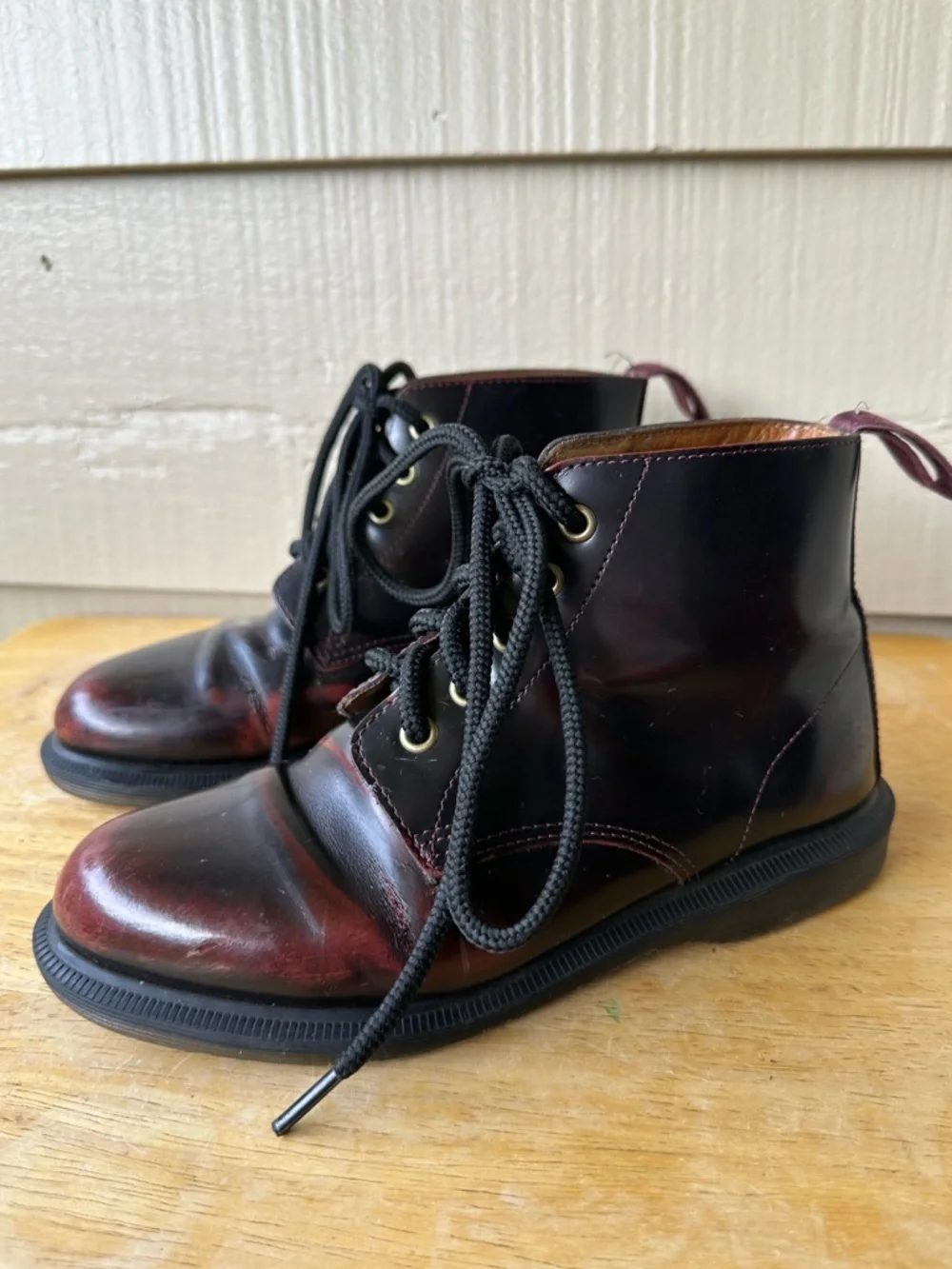 Dr Martens Emmeline Smooth Leather Lace Up Boots Pointed Toe Black Wine - Picture 10 of 10